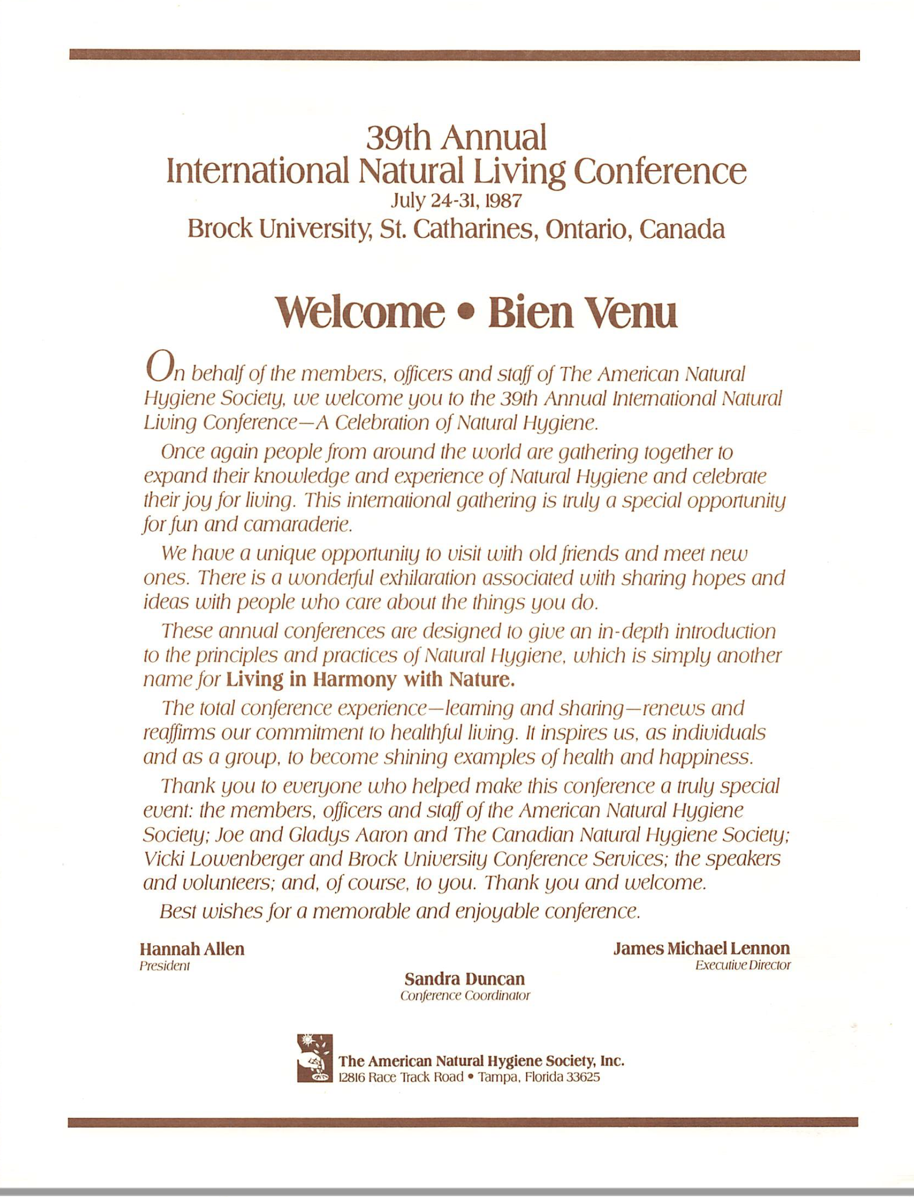Conference Program. Ontario, 1987